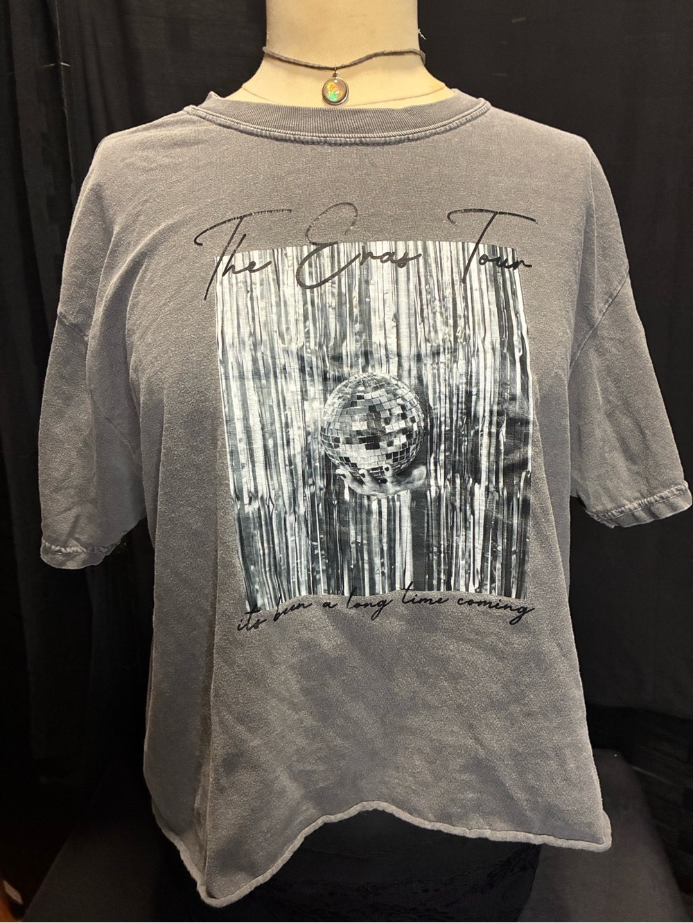 Eras Tour Gray Vintage-Wash Disco Graphic Crop Tee